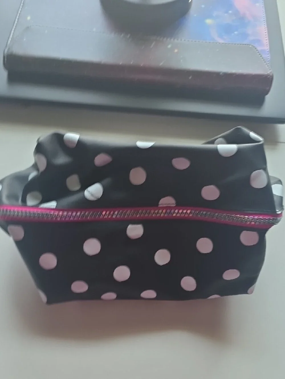 PINK Victoria's Secret Black Polka Dot Cosmetic Bag with Pink Logo